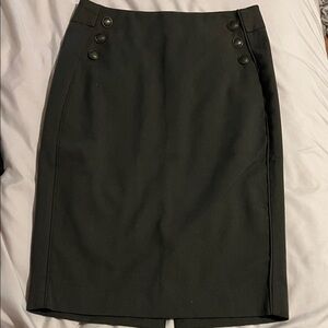 The Limited Olive Green Pencil Skirt with Six-Button Detail